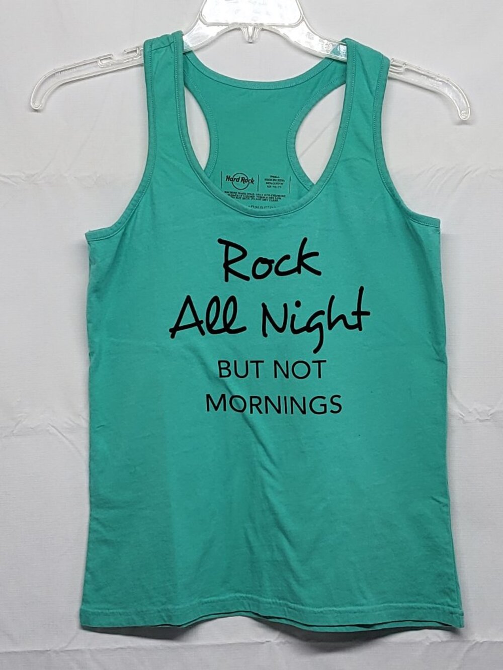 Hard Rock Tank Top Womens Small Racerback Graphic Rock All Night But Not Morning